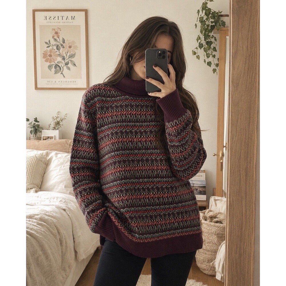 L.L.Bean Fair Isle Cashmere Blend Turtleneck Sweater - XL